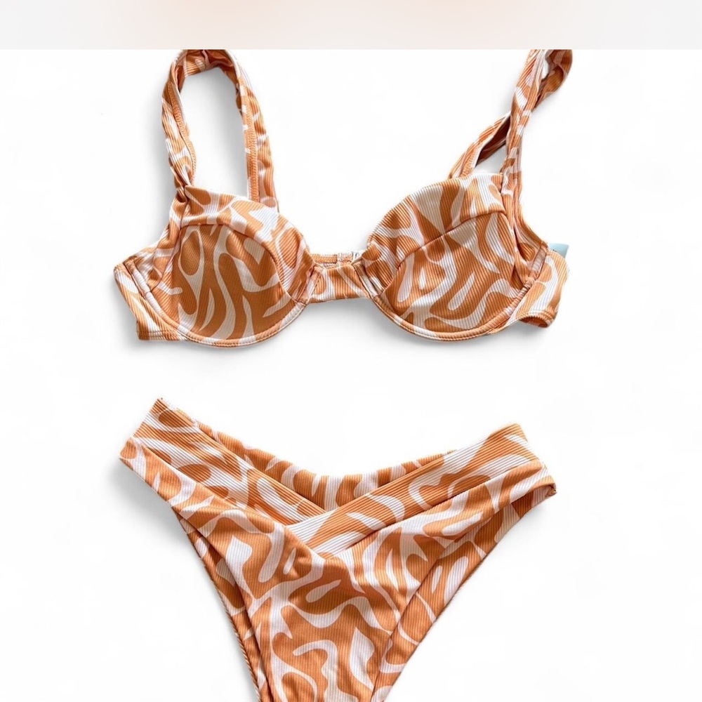 Aurielle Orange and White Bikini Set